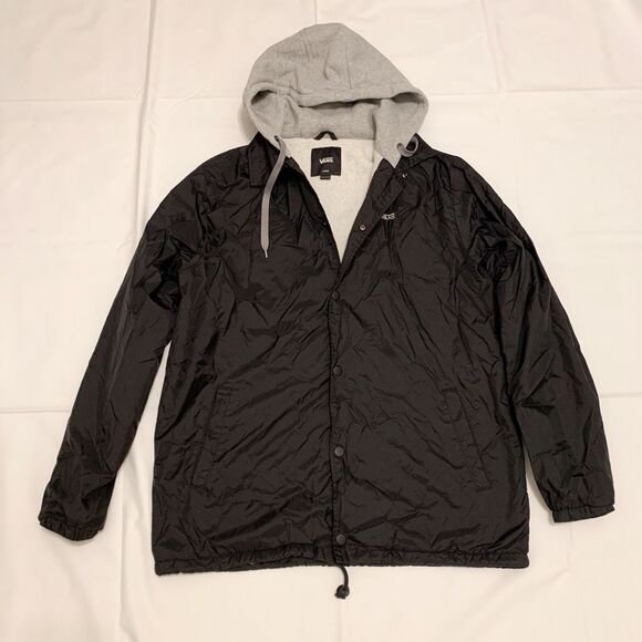 VANS Riley Snap Button Hooded Windbreaker Jacket fleece lining Mens Sz L - Picture 1 of 9